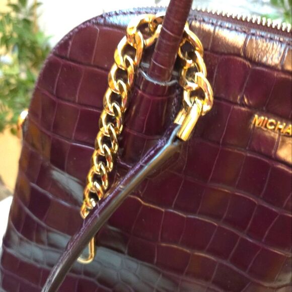 Michael Kors Mercer Crocodile-Embossed Leather Dome Satchel w/Gold Accents - Picture 12 of 14